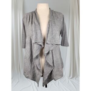 Eileen Fisher Gray Open Front Shrug Cardigan Women's M Merino Wool Short Sleeve
